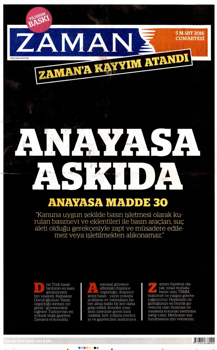 zaman anayasa askıda manşeti