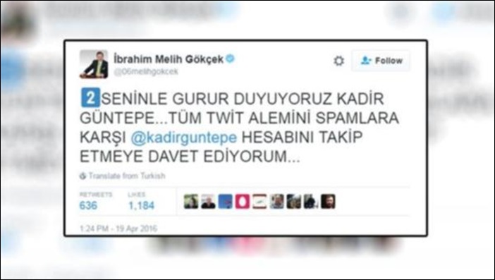Gökçek, ‘Kaymakam’ tweetlerini sildi