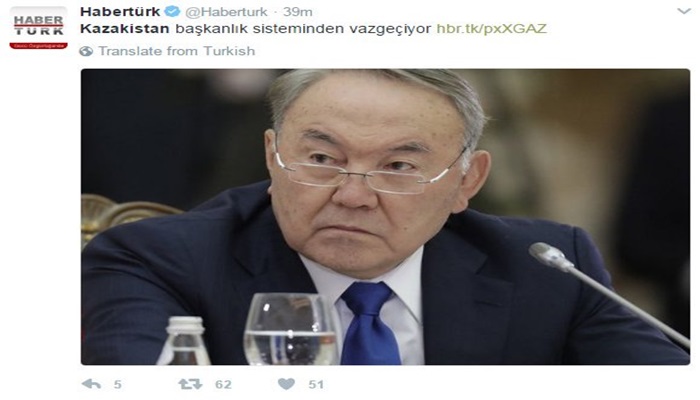 Habertürk, ‘Kazakistan başkanlıktan vazgeçiyor’ haberini sildi!