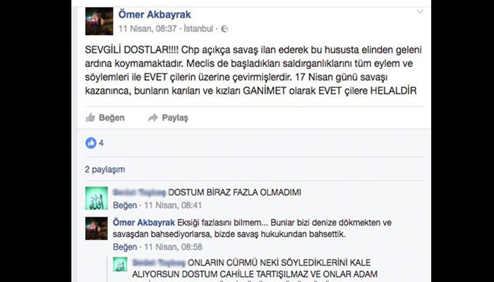 AKP’li yöneticiden ahlaksız paylaşım: Hayırcıların karıları ve kızları ganimet olarak ‘evet’çilere helaldir