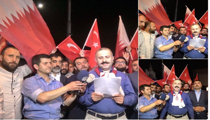 Katar’a destek eyleminde Bahreyn bayrağı açtılar