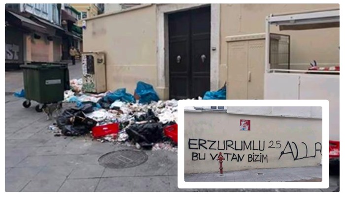 Kadıköy’de kilisenin önüne çöp döküldü, duvarına ‘bu vatan bizim’ yazıldı