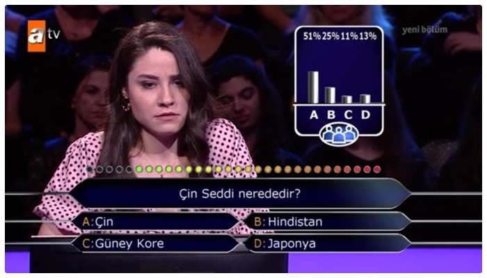 Çin Seddi’nin nerede olduğu 2 joker kullandıktan sonra cevaplayabildi