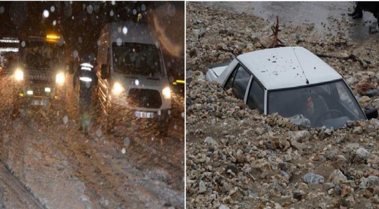 Antalya’da kar yolları kapadı, Adıyaman’da sel ve toprak araçları yuttu