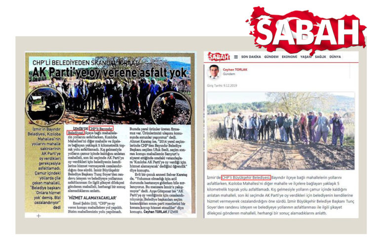 Sabah Gazetesi, AKP’li belediyeyi CHP’li sanınca!