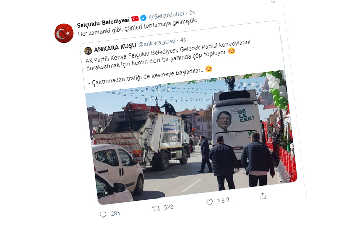AKP’li Selçuklu Belediyesi’nden Davutoğlu’na ‘çöp’ göndermesi