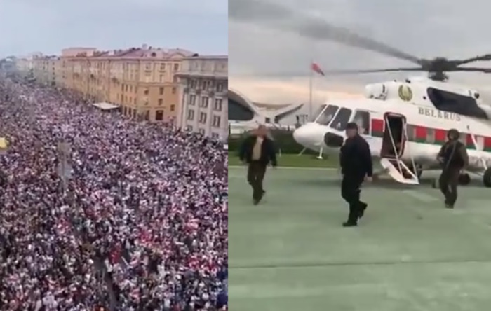 Belarus’ta muhalefet Saray’a yürüdü: Lukaşenko otomatik silahla helikopterden indi