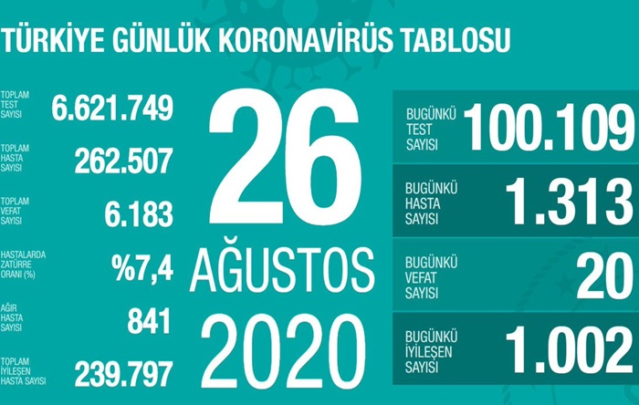 İşte salgında son durum: Bin 313 yeni vaka, 20 can kaybı