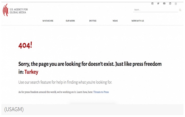 USAGM: “Aradığınız sayfa yok, tıpkı Türkiye’de basın özgürlüğü olmaması gibi”