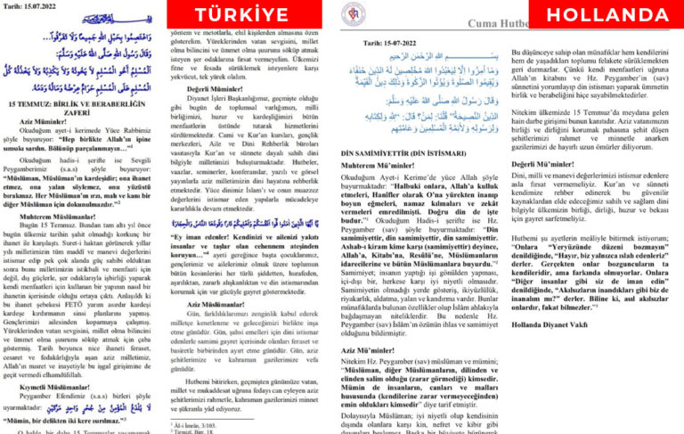 Diyanet’in ikiyüzlülüğü; Türkiye’ye ayrı, Avrupa’ya ayrı 15 Temmuz hutbesi hazırlanmış