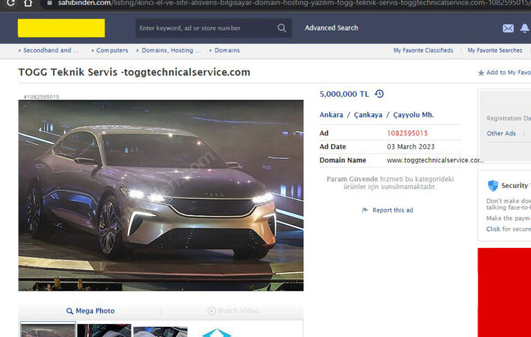 Togg uzantılı internet adreslerini alıp, satışa çıkardılar