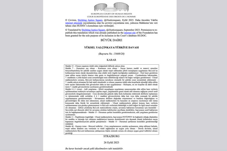 Türkçe’ye çevrilen ‘Yalçınkaya’ kararı AİHM’nin içtihat veri tabanına yüklendi