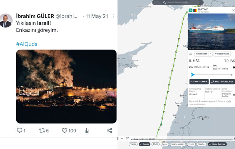 “Yıkılasın İsrail, enkazını göreyim” diyen AKP’linin gemisi Gazze yıkılırken İsrail’e lojistik sağlıyor