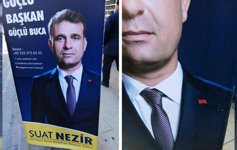 Buca’da İYİ Parti’li adayın afişinde CHP rozetli fotoğrafı kullanıldı