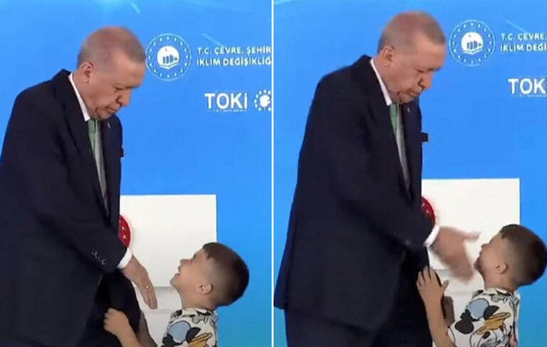 Erdoğan elini öpmeyen çocuğa tokat attı