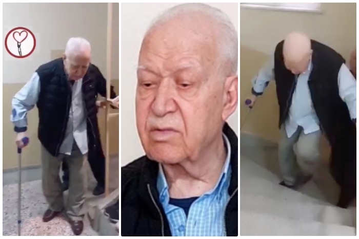 86 yaşındaki emekli imam bastonla tahliye edildi