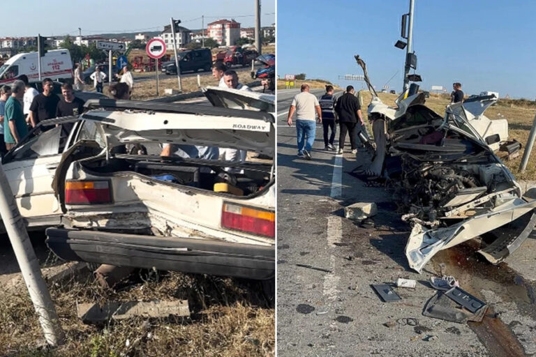 Tekirdağ’da feci kaza: İkiye bölünen otomobilden sağ çıktı